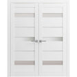 French Double Panel Lite Doors with Hardware | Quadro 4055 White Silk with Frosted Glass | Panel Frame Trims | Bathroom Bedroom Interior Sturdy Door - BUILDMYPLACE