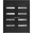 French Double Panel Lite Doors with Hardware | Quadro 4113 Matte Black with Frosted Glass | Panel Frame Trims | Bathroom Bedroom Interior Sturdy Door - BUILDMYPLACE