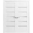 French Double Panel Lite Doors with Hardware | Quadro 4117 White Silk with Frosted Glass | Panel Frame Trims | Bathroom Bedroom Interior Sturdy Door - BUILDMYPLACE