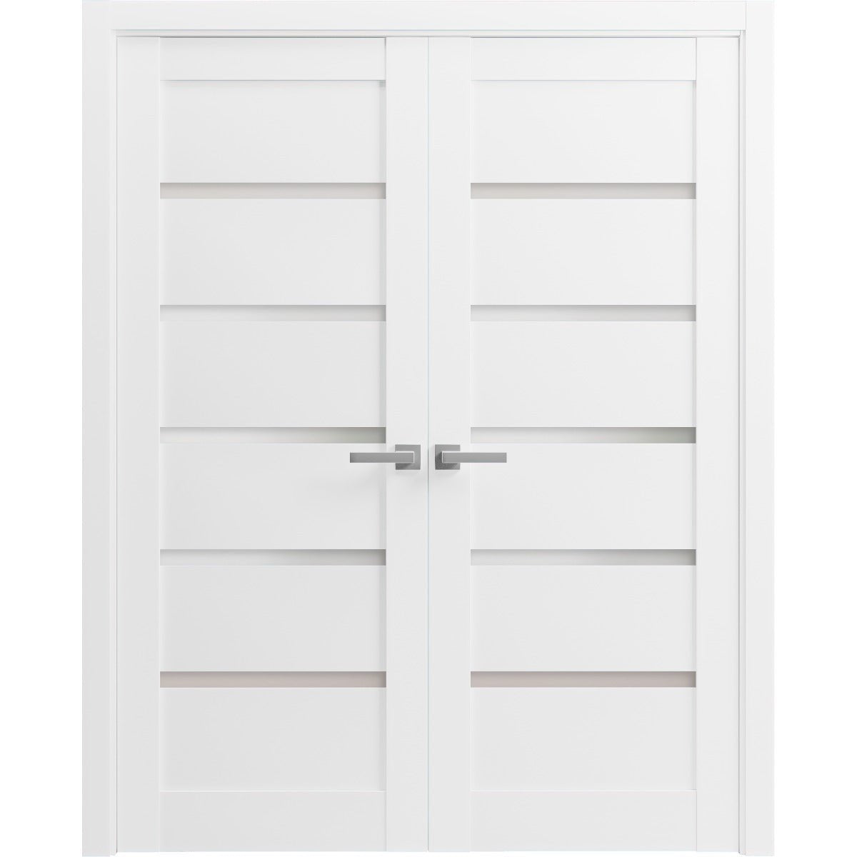 French Double Panel Lite Doors with Hardware | Quadro 4117 White Silk with Frosted Glass | Panel Frame Trims | Bathroom Bedroom Interior Sturdy Door - BUILDMYPLACE