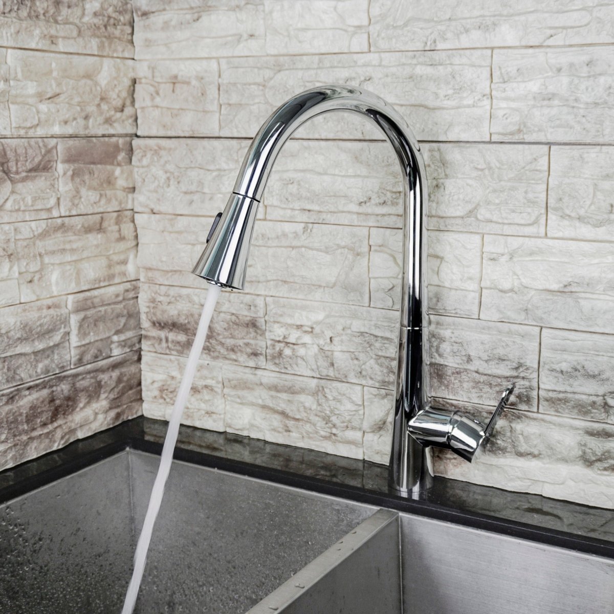 Furio Brass Kitchen Faucet w/ Pull Out Sprayer - Chrome - BUILDMYPLACE