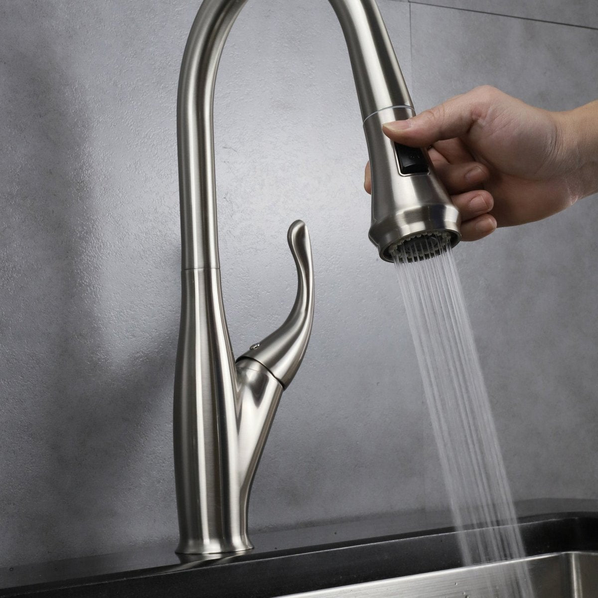 Garbatella Brass Kitchen Faucet w/ Pull Out Sprayer - Brushed Nickel - BUILDMYPLACE