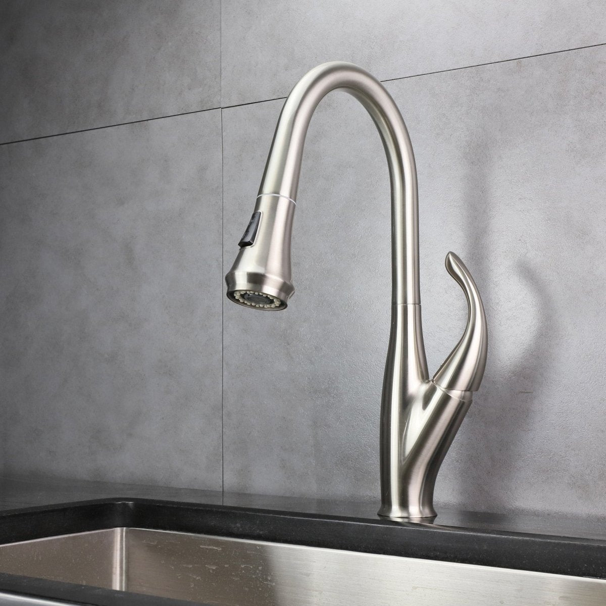 Garbatella Brass Kitchen Faucet w/ Pull Out Sprayer - Brushed Nickel - BUILDMYPLACE