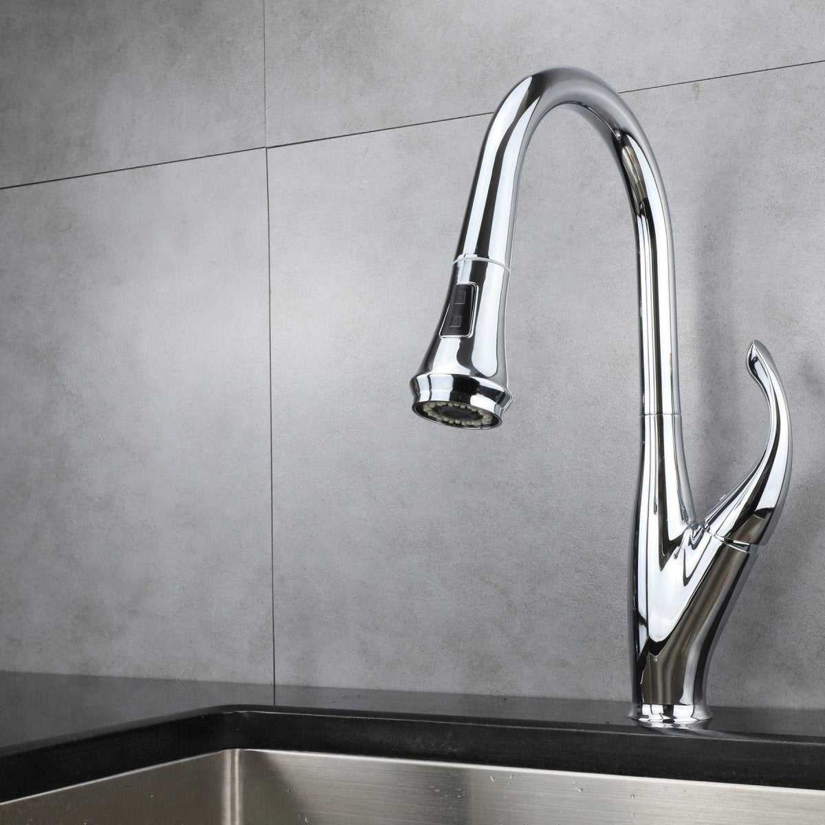 Garbatella Brass Kitchen Faucet w/ Pull Out Sprayer - Chrome - BUILDMYPLACE