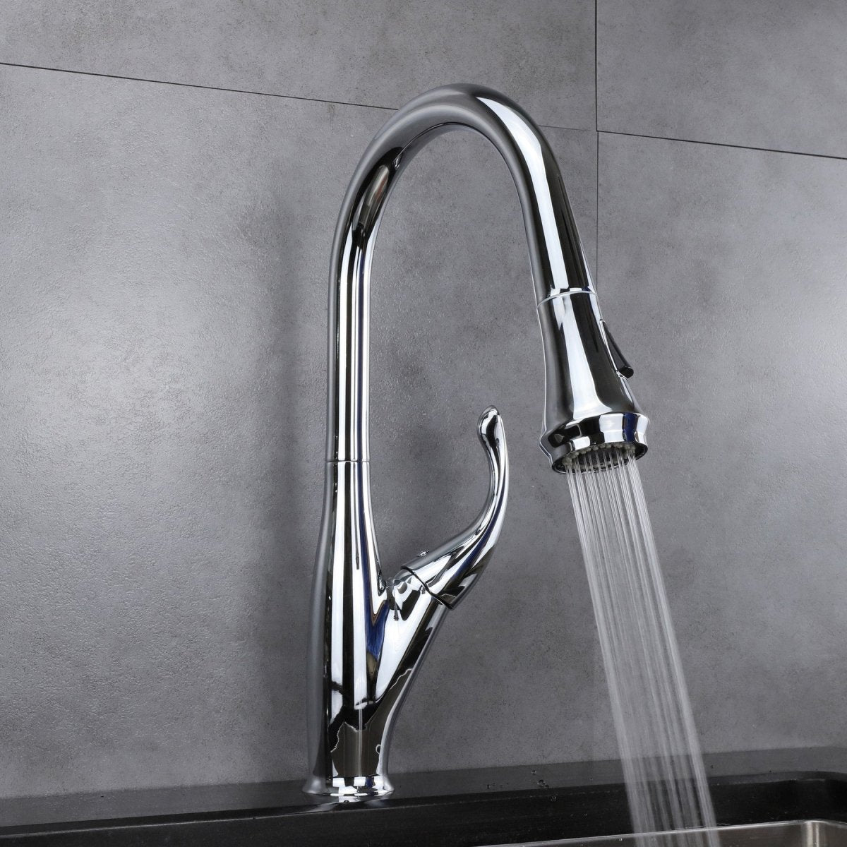 Garbatella Brass Kitchen Faucet w/ Pull Out Sprayer - Chrome - BUILDMYPLACE