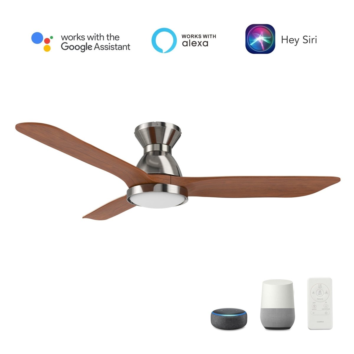 GARRICK 52 inch 3 - Blade Flush Mount Smart Ceiling Fan with LED Light & Remote - LEDMyPlace