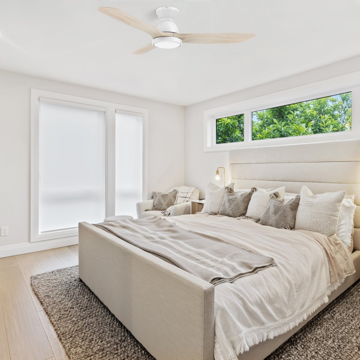 GARRICK 52 inch 3 - Blade Flush Mount Smart Ceiling Fan with LED Light & Remote - LEDMyPlace