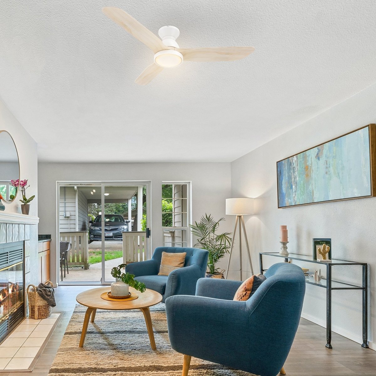 GARRICK 52 inch 3 - Blade Flush Mount Smart Ceiling Fan with LED Light & Remote - LEDMyPlace