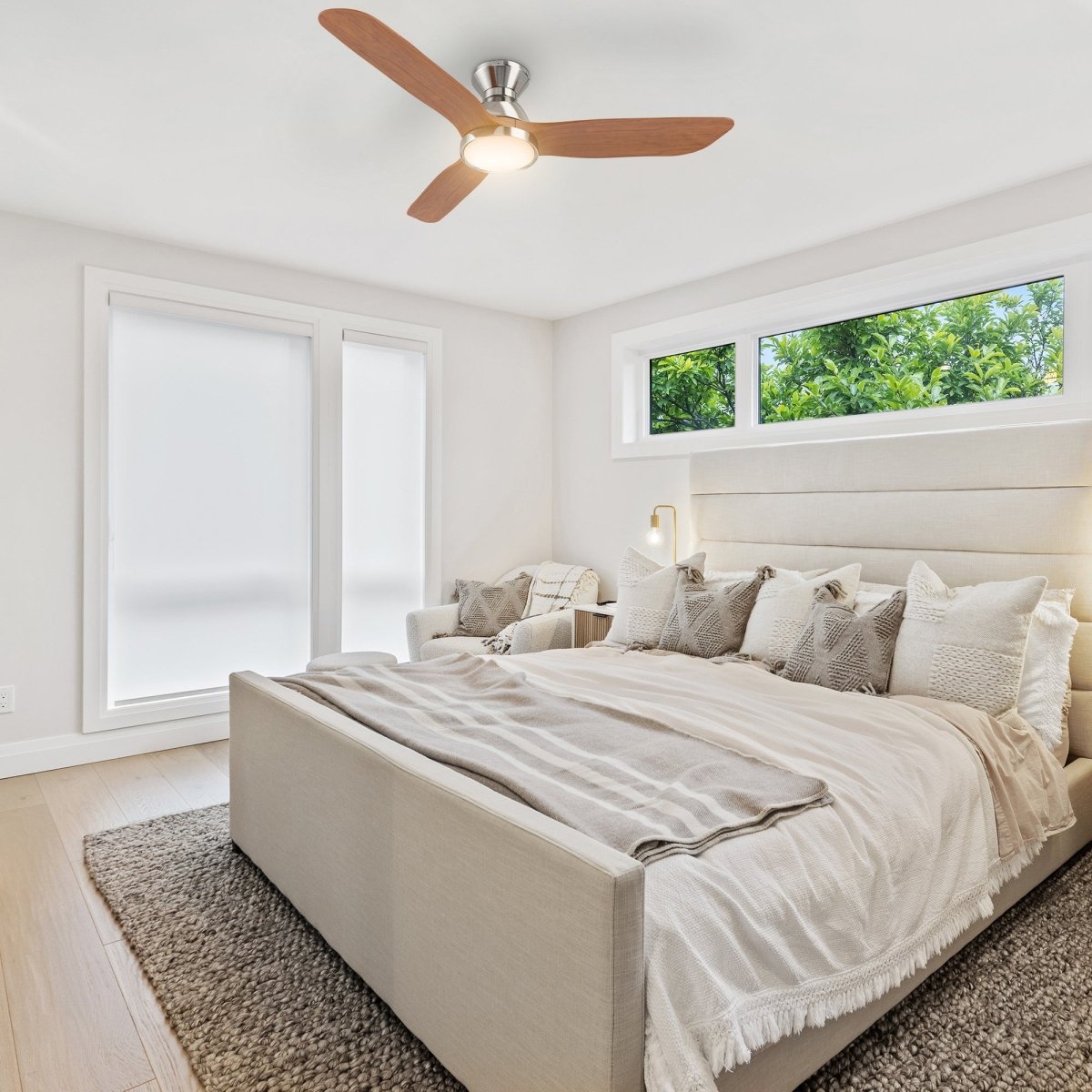 GARRICK 52 inch 3 - Blade Flush Mount Smart Ceiling Fan with LED Light & Remote - LEDMyPlace