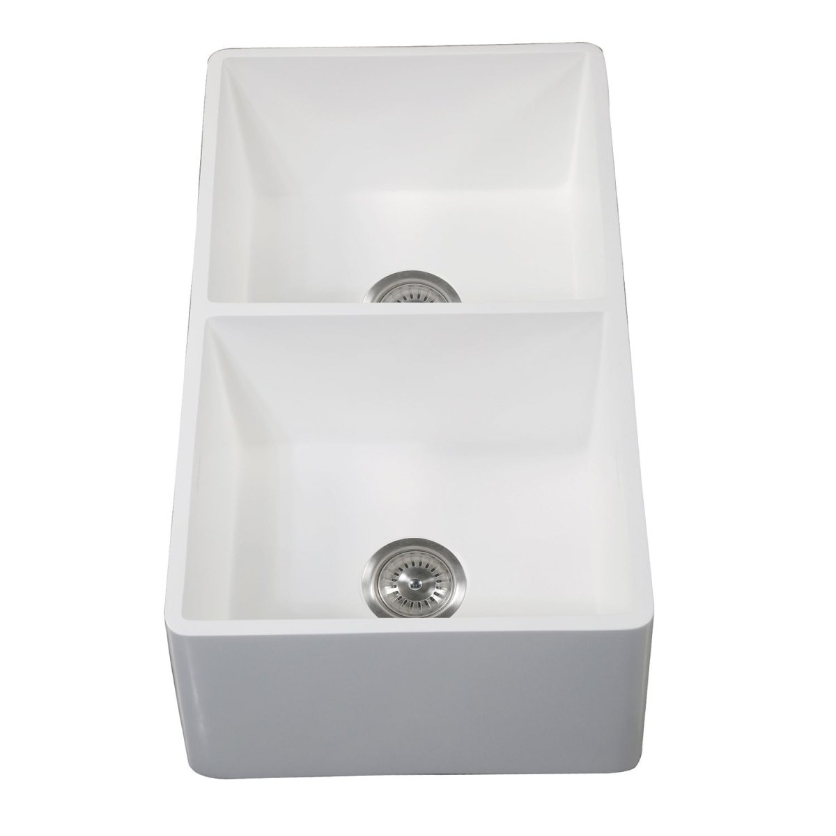 Gourmetier 33" x 18" Solid Surface Double Bowl Farmhouse Kitchen Sink, Matte White - BUILDMYPLACE