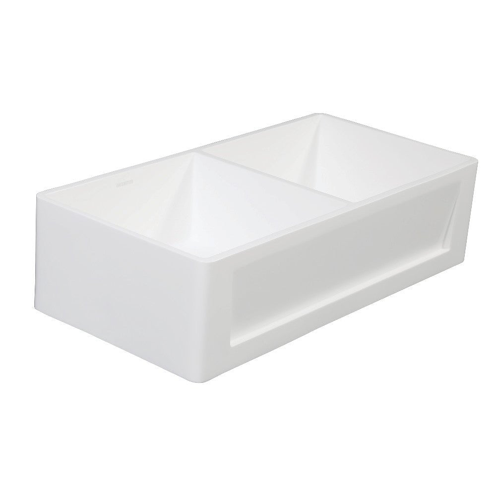 Gourmetier 36" x 18" Solid Surface Double Bowl Farmhouse Kitchen Sink, Matte White - BUILDMYPLACE