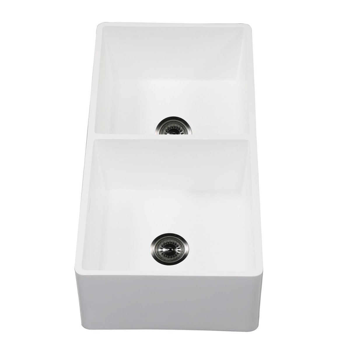 Gourmetier 36" x 18" Solid Surface Double Bowl Farmhouse Kitchen Sink, Matte White - BUILDMYPLACE