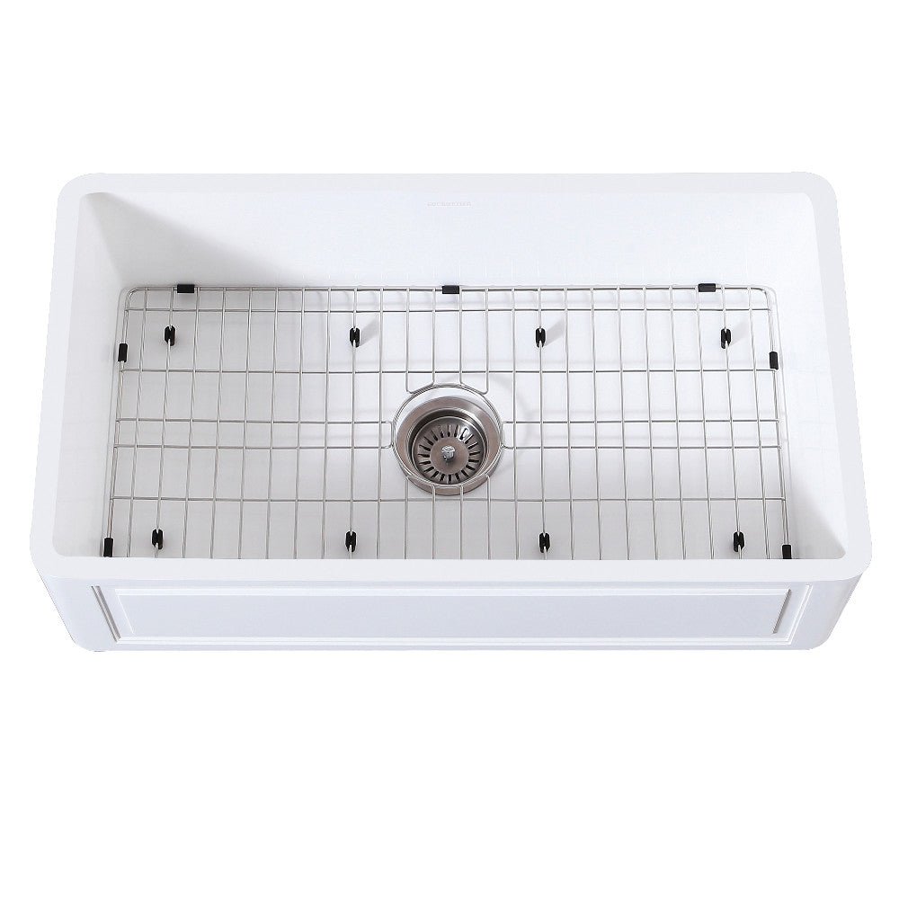 Gourmetier Farmhouse Kitchen Sink with Strainer and Grid, Matte White/Brushed - BUILDMYPLACE