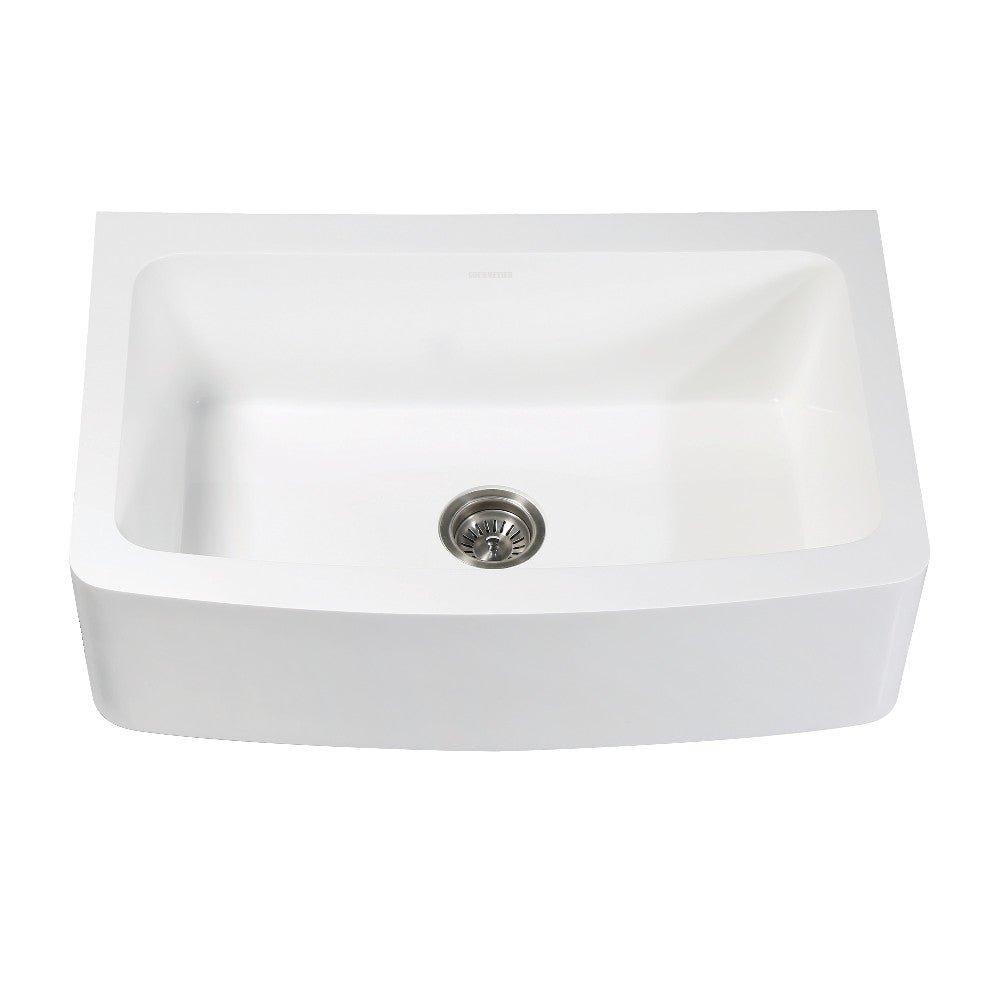 Gourmetier Solid Surface 33" x 22" Farmhouse Single Bowl Kitchen Sink, Matte White - BUILDMYPLACE