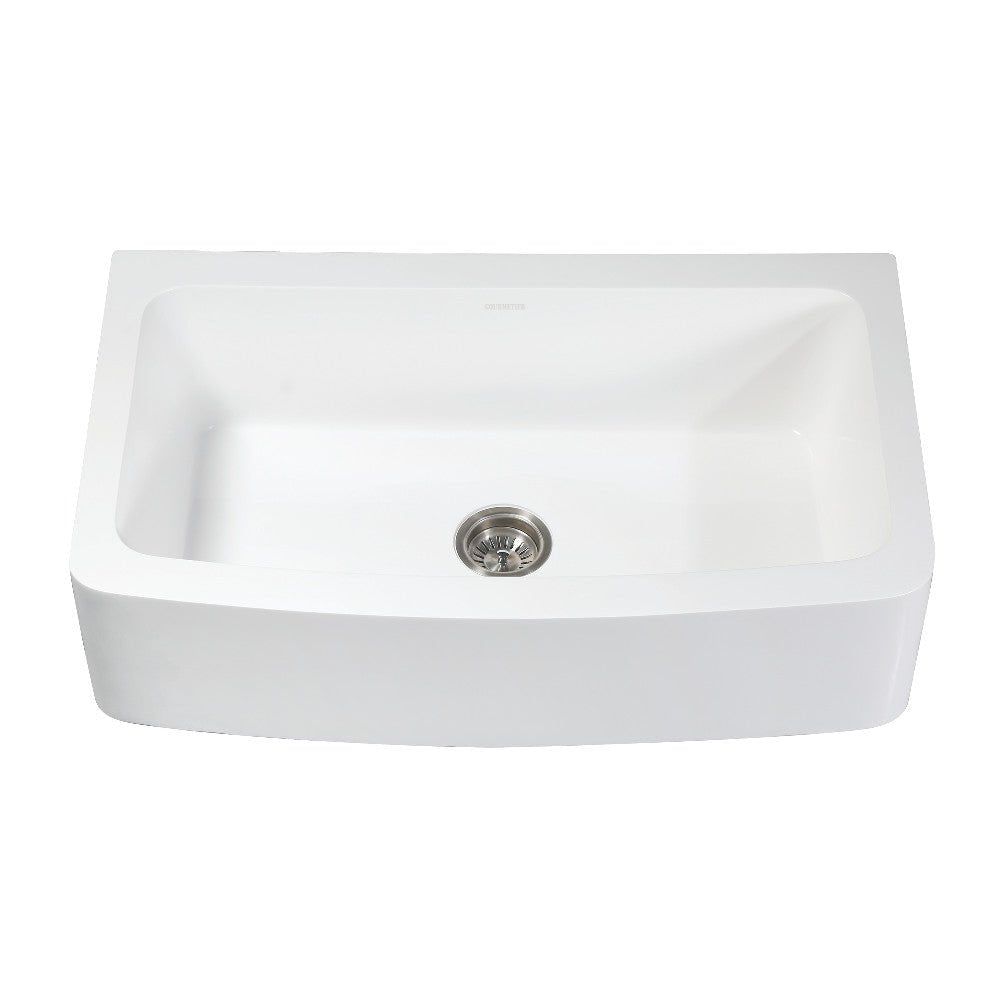 Gourmetier Solid Surface 36" x 22" Farmhouse Single Bowl Kitchen Sink, Matte White - BUILDMYPLACE