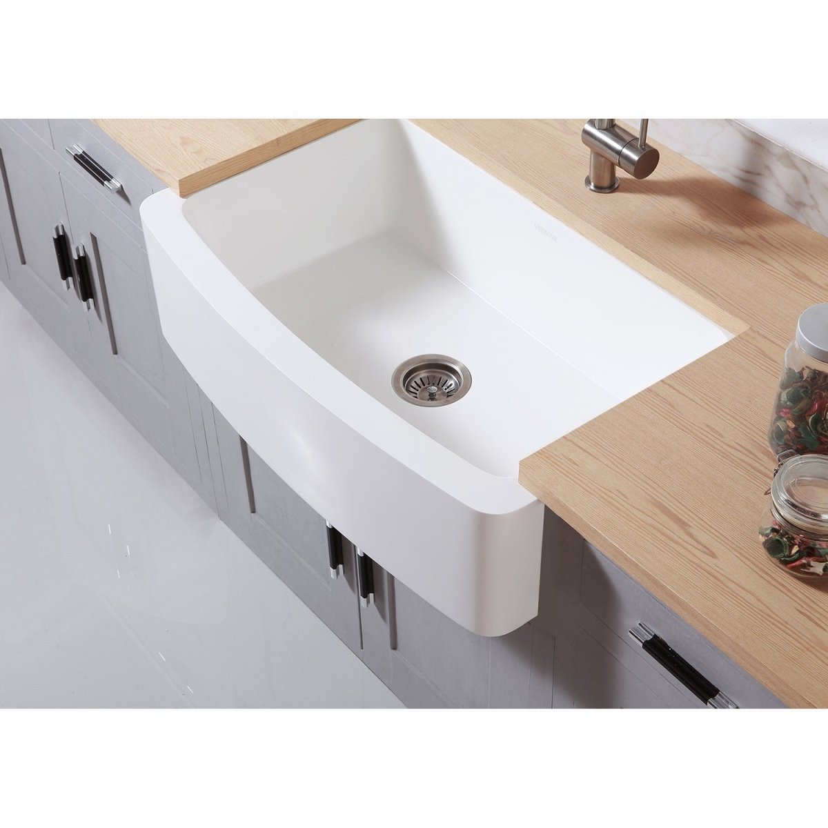 Gourmetier Solid Surface 36" x 22" Farmhouse Single Bowl Kitchen Sink, Matte White - BUILDMYPLACE