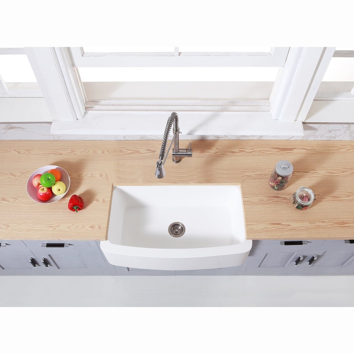 Gourmetier Solid Surface 36" x 22" Farmhouse Single Bowl Kitchen Sink, Matte White - BUILDMYPLACE