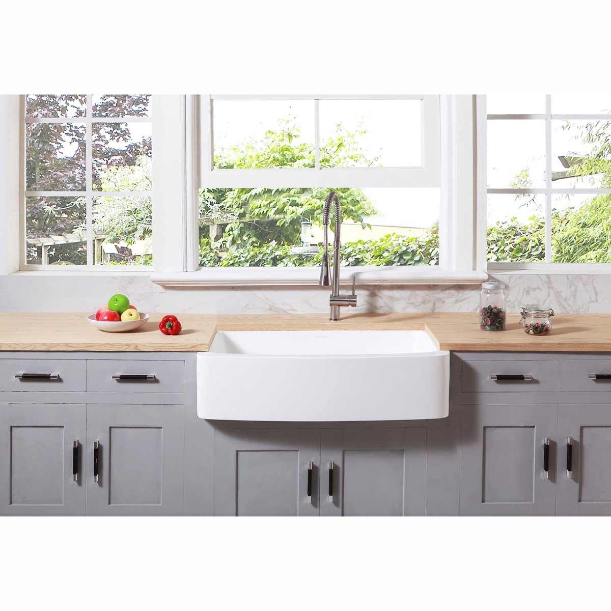 Gourmetier Solid Surface 36" x 22" Farmhouse Single Bowl Kitchen Sink, Matte White - BUILDMYPLACE