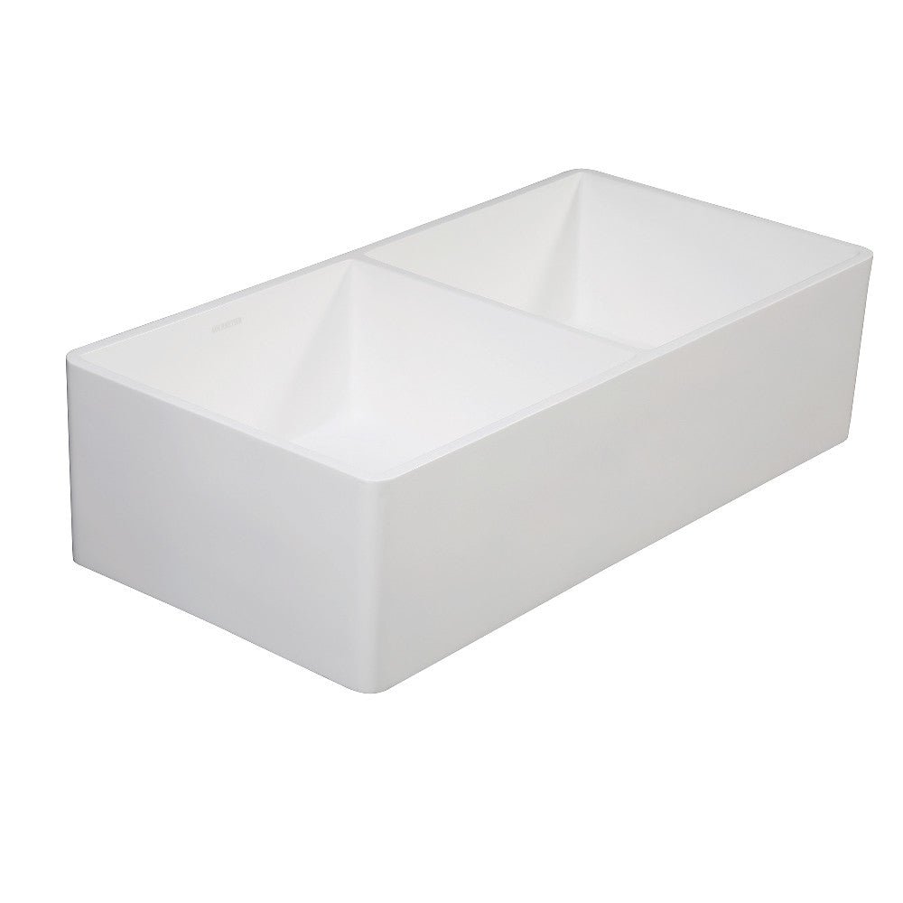 Gourmetier Solid Surface Double Bowl Farmhouse Kitchen Sink, Matte White - BUILDMYPLACE