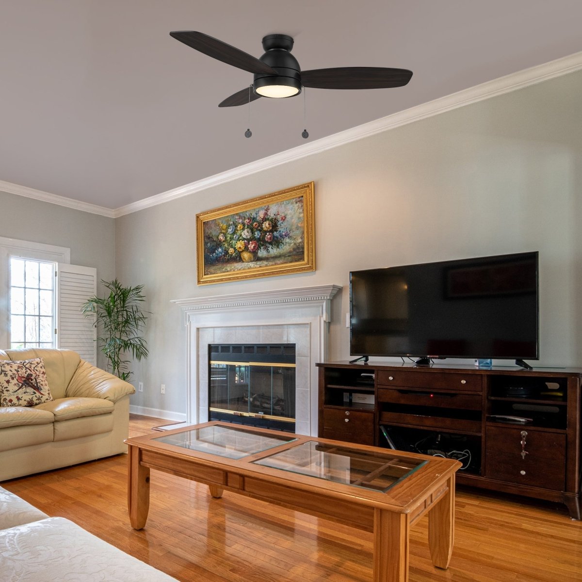 GREENWOOD 48" 3 - Blade Flush Mount Ceiling Fan with LED Light & Pull Chain - LEDMyPlace