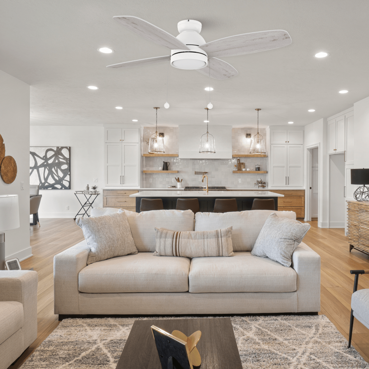 GREENWOOD 48" 4 - Blade Flush Mount Ceiling Fan with LED Light & Pull Chain - LEDMyPlace