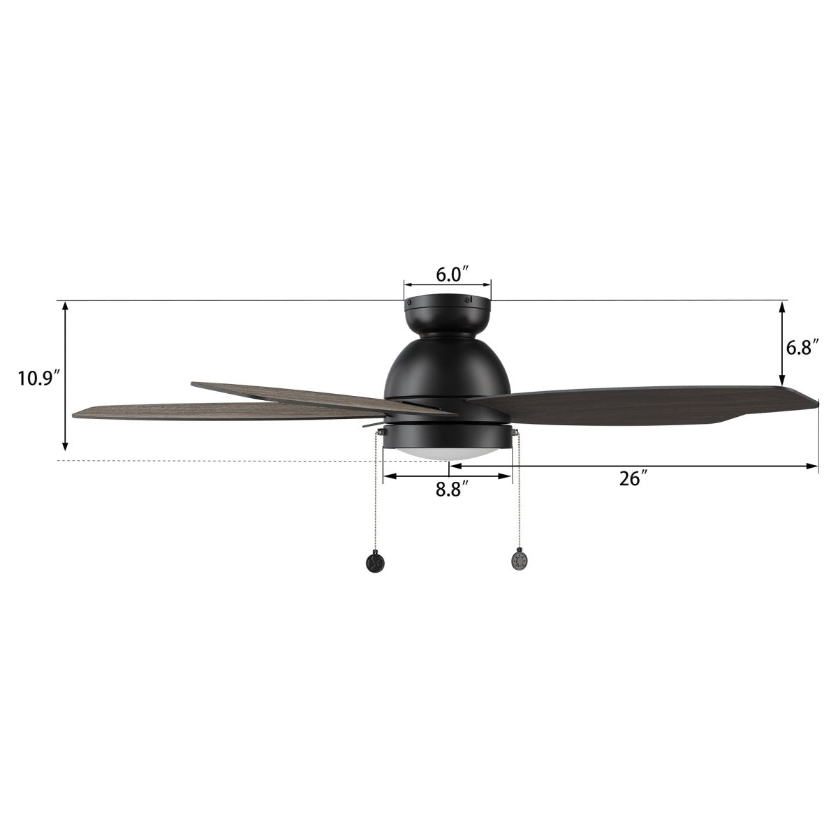 GREENWOOD 48" 5 - Blade Flush Mount Ceiling Fan with LED Light & Pull Chain - LEDMyPlace