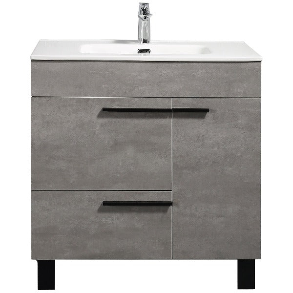 Greyland Cement Grey Freestanding Bathroom Vanity with Ceramic Sink, 2 Doors & Drawer - BUILDMYPLACE
