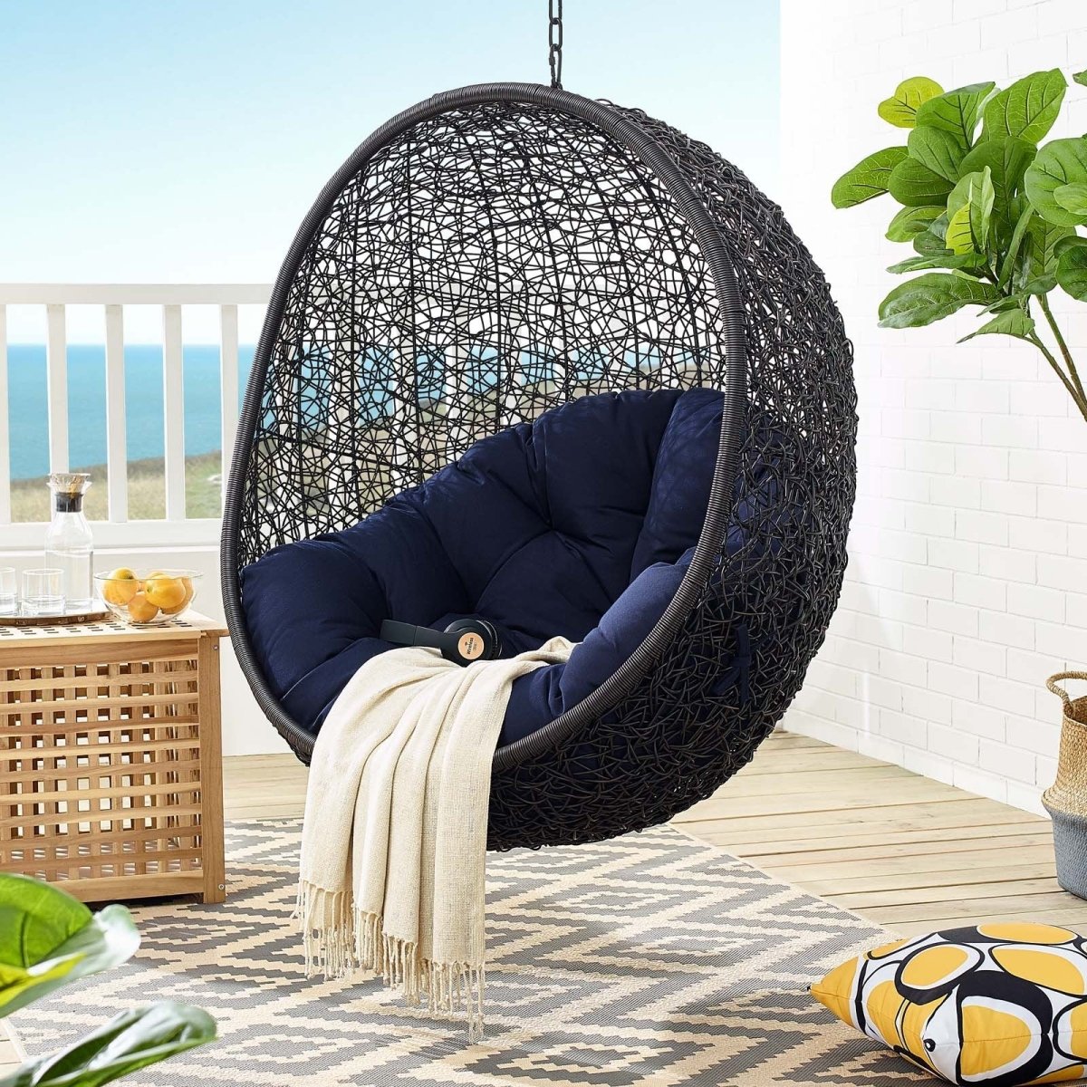 Hanging Basket Swing Chair For Indoor and Outdoor Decor - Encase Swing Outdoor Patio Lounge Chair - BUILDMYPLACE