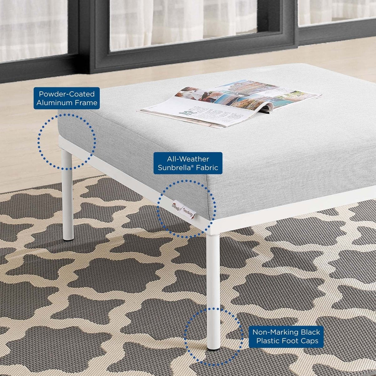 Harmony Sunbrella Outdoor Patio Aluminum Ottoman - BUILDMYPLACE