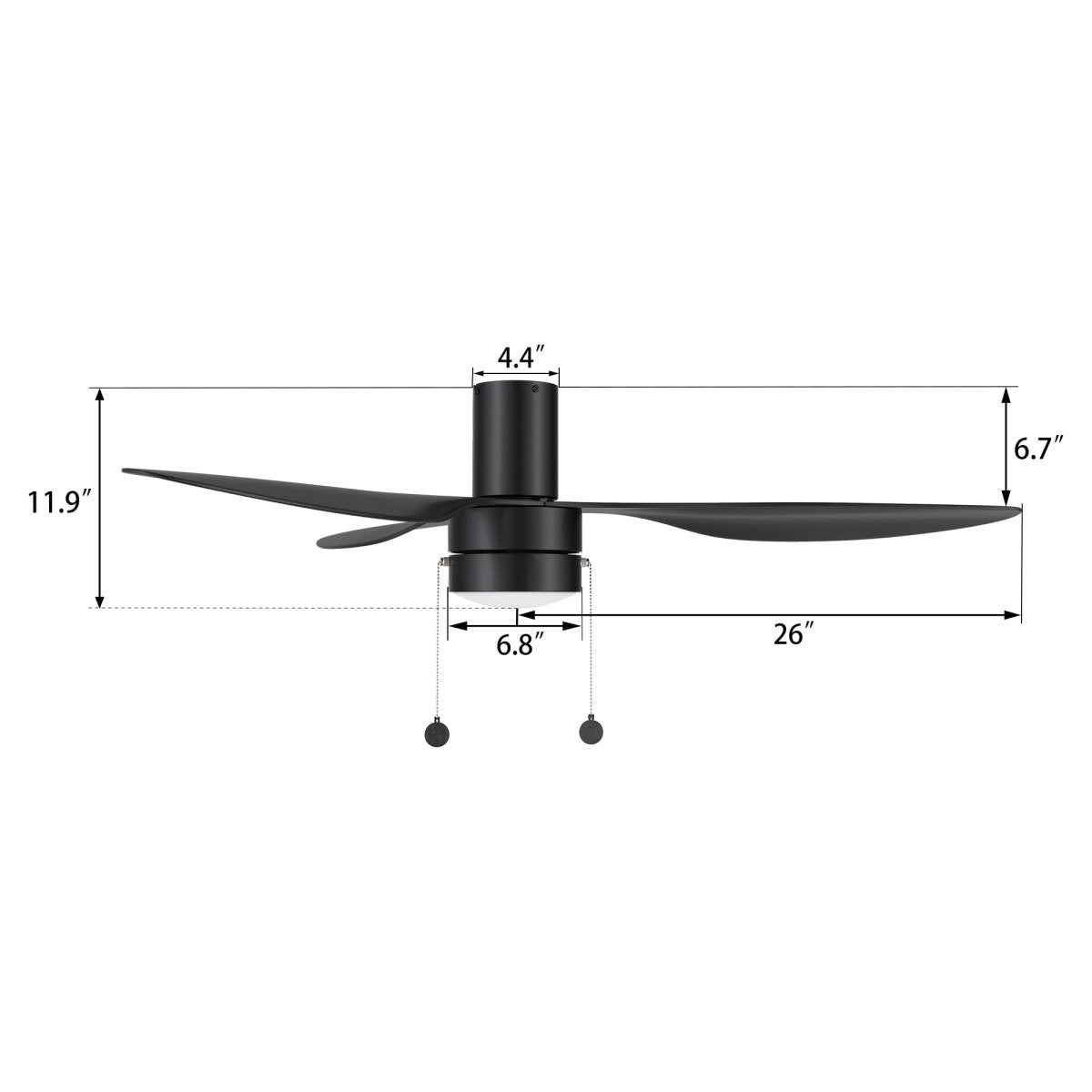 HAVEN 52 inch 3 - Blade Flush Mount Ceiling Fan with Pull Chain - LEDMyPlace