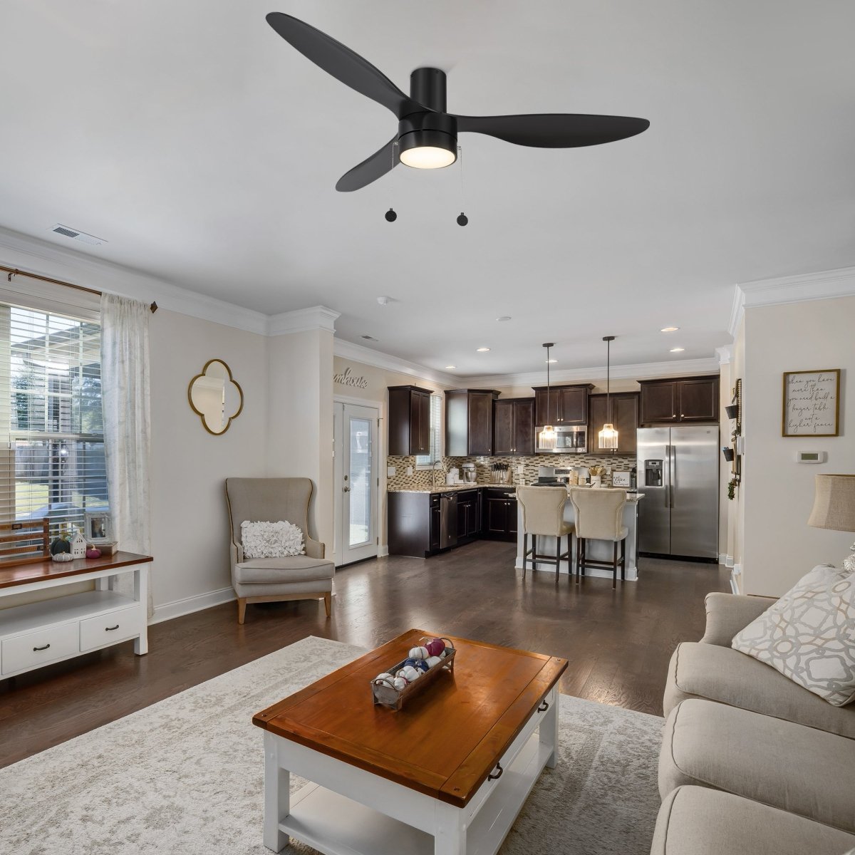 HAVEN 52 inch 3 - Blade Flush Mount Ceiling Fan with Pull Chain - LEDMyPlace