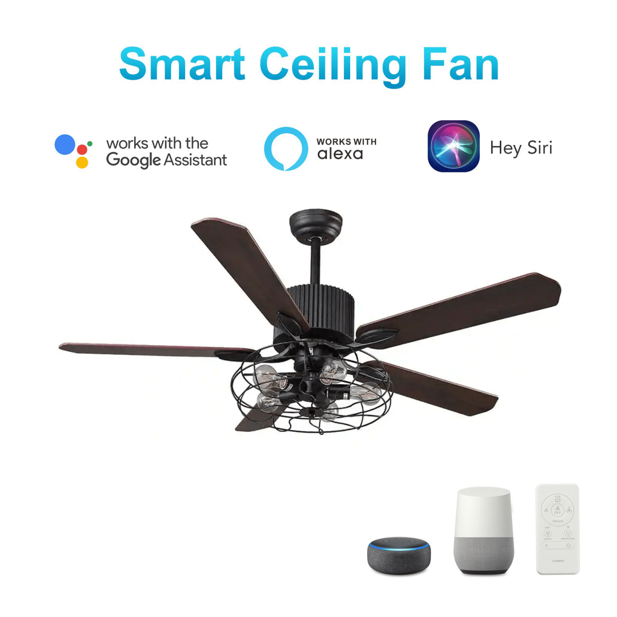Heritage 52 - inch Indoor Best Smart Ceiling Fan with Light Kit & Wall Control, Works with Alexa/Google Home/Siri - LEDMyPlace