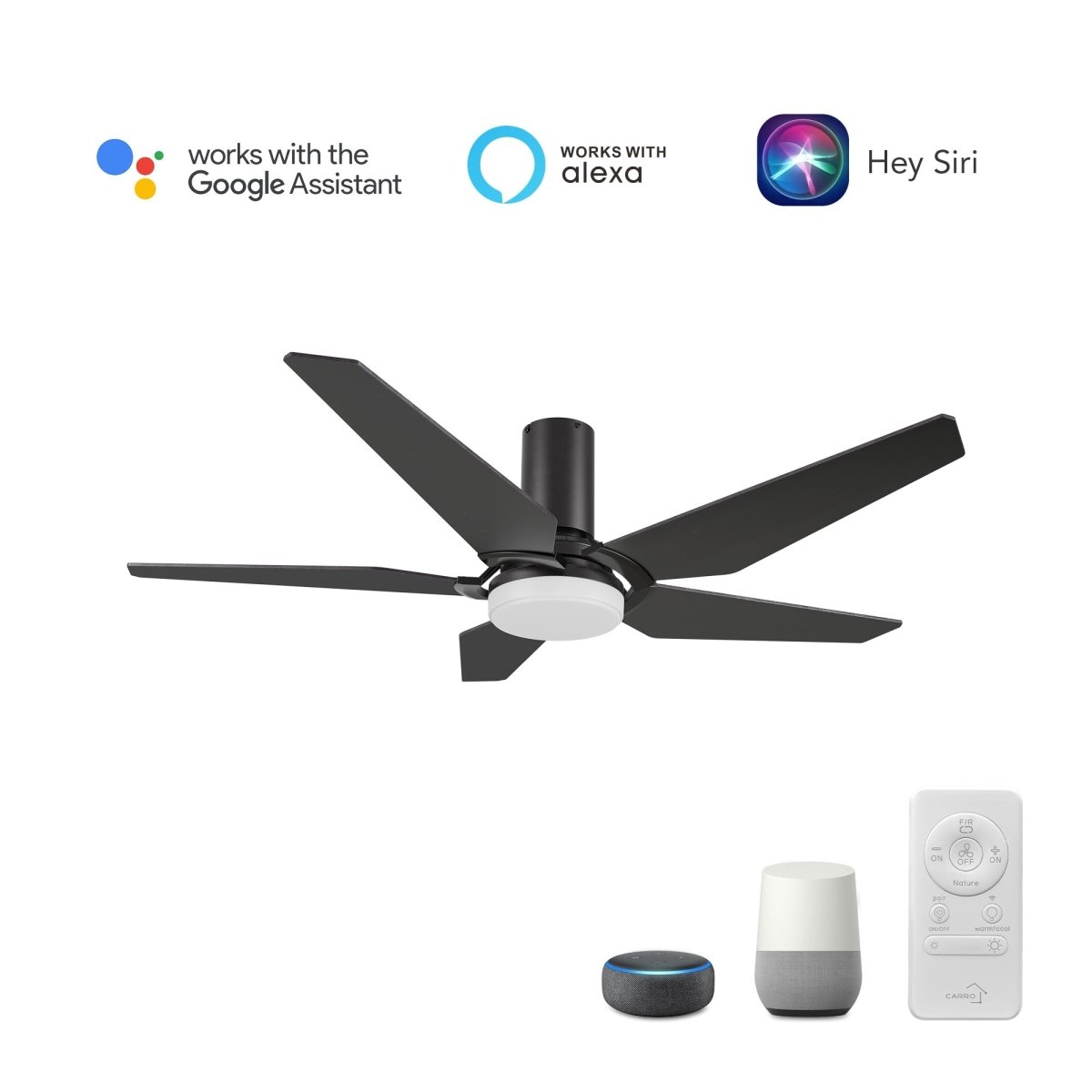 KAJ 52 inch 5 - Blade Flush Mount Smart Ceiling Fan with LED Light & Remote - LEDMyPlace