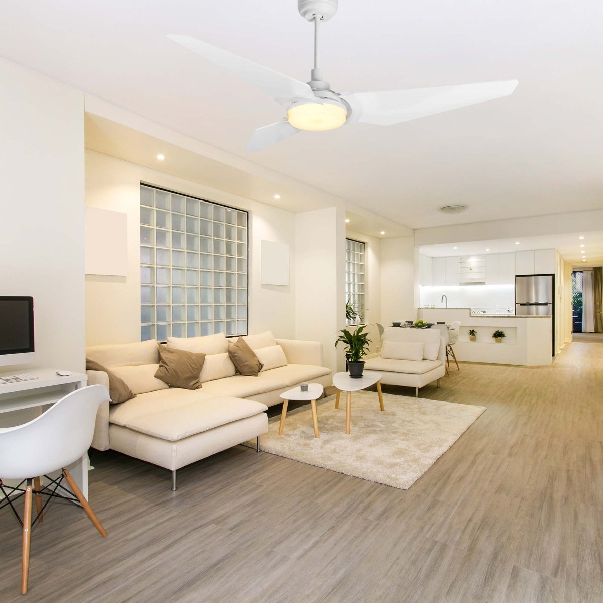 KAJ 56 inch 3 - Blade Smart Ceiling Fan with LED Light & Remote - LEDMyPlace