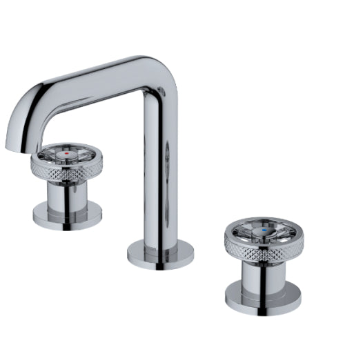 Karran Tryst Widespread Wheel 2-Handle Three Hole Widespread Bathroom Faucet with Matching Pop-up Drain in Chrome - KAKBF466C