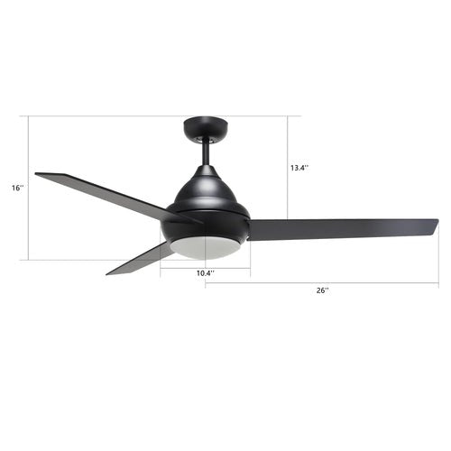 KENDRICK 52 inch 3 - Blade Best Ceiling Fan with LED Light Kit & Remote Control - Black/Black - LEDMyPlace