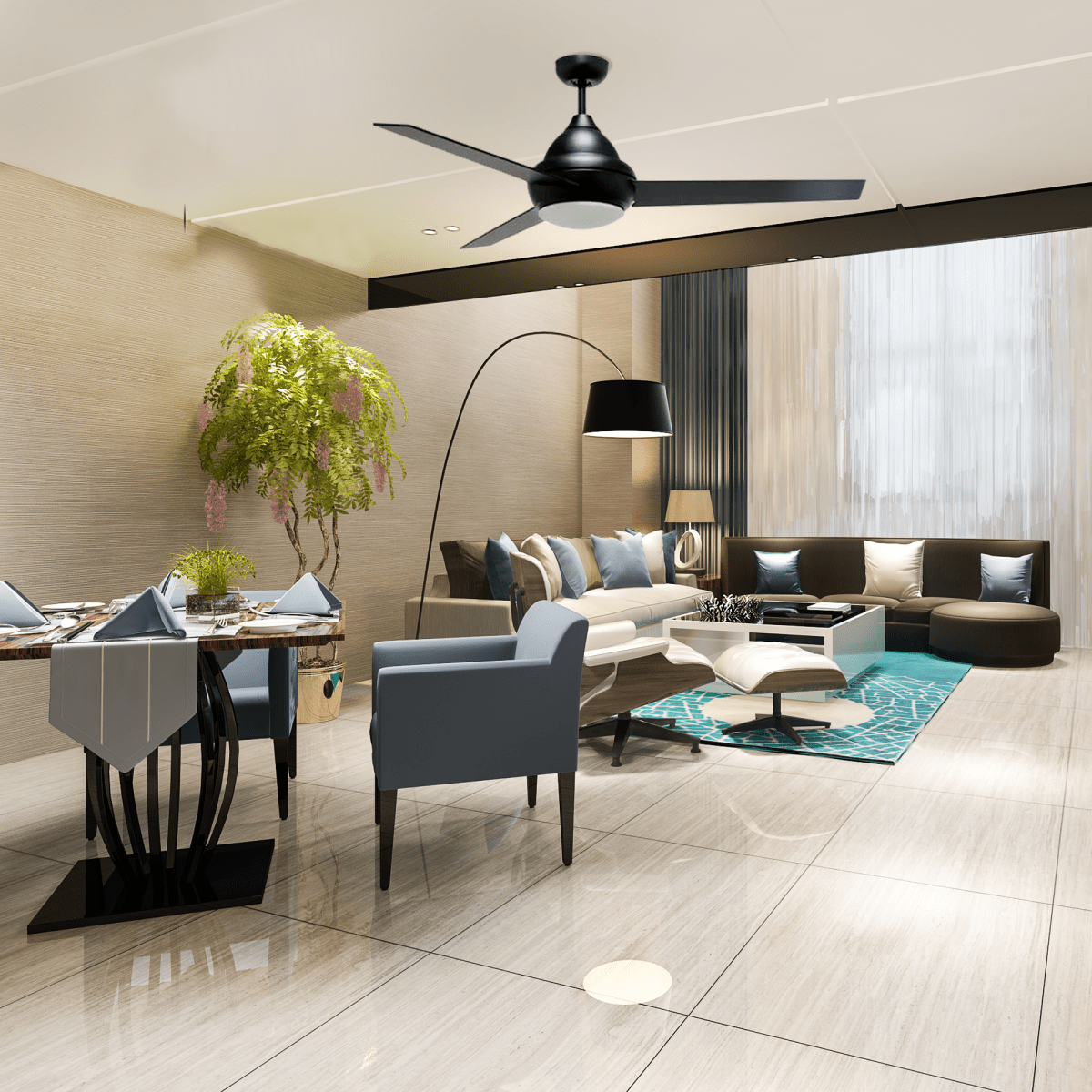 KENDRICK 52 inch 3 - Blade Best Ceiling Fan with LED Light Kit & Remote Control - Black/Black - LEDMyPlace