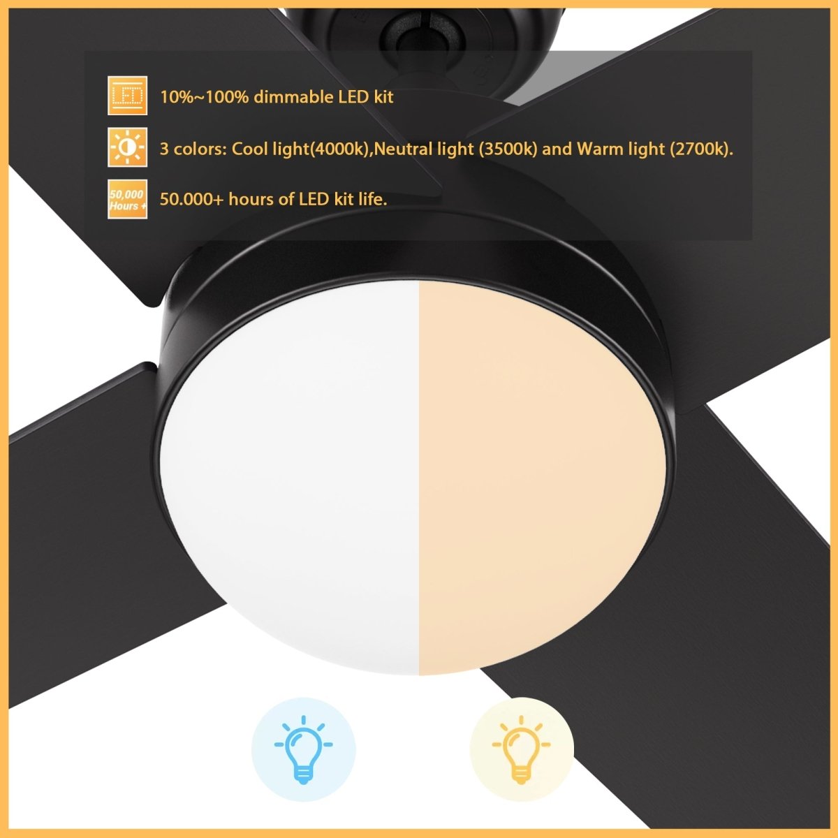 KIMBALL 52 inch 4 - Blade Ceiling Fan with LED Light & Wall Control - LEDMyPlace