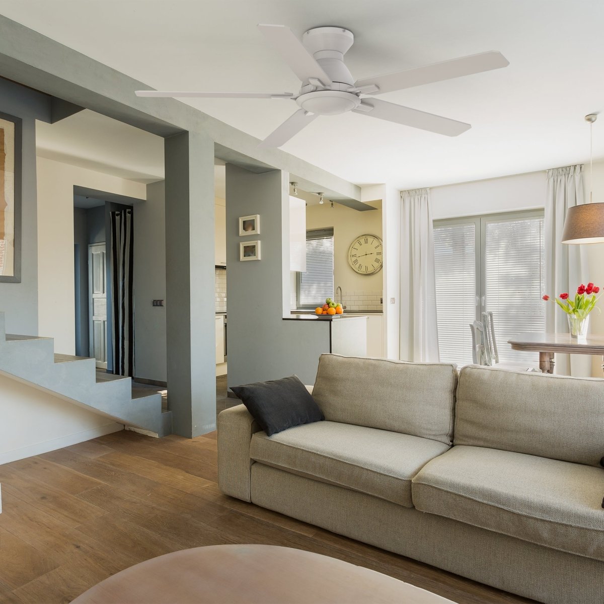 Kipton 52 inch 5 - Blade Ceiling Fan with LED Light Kit & Remote Control - White - LEDMyPlace