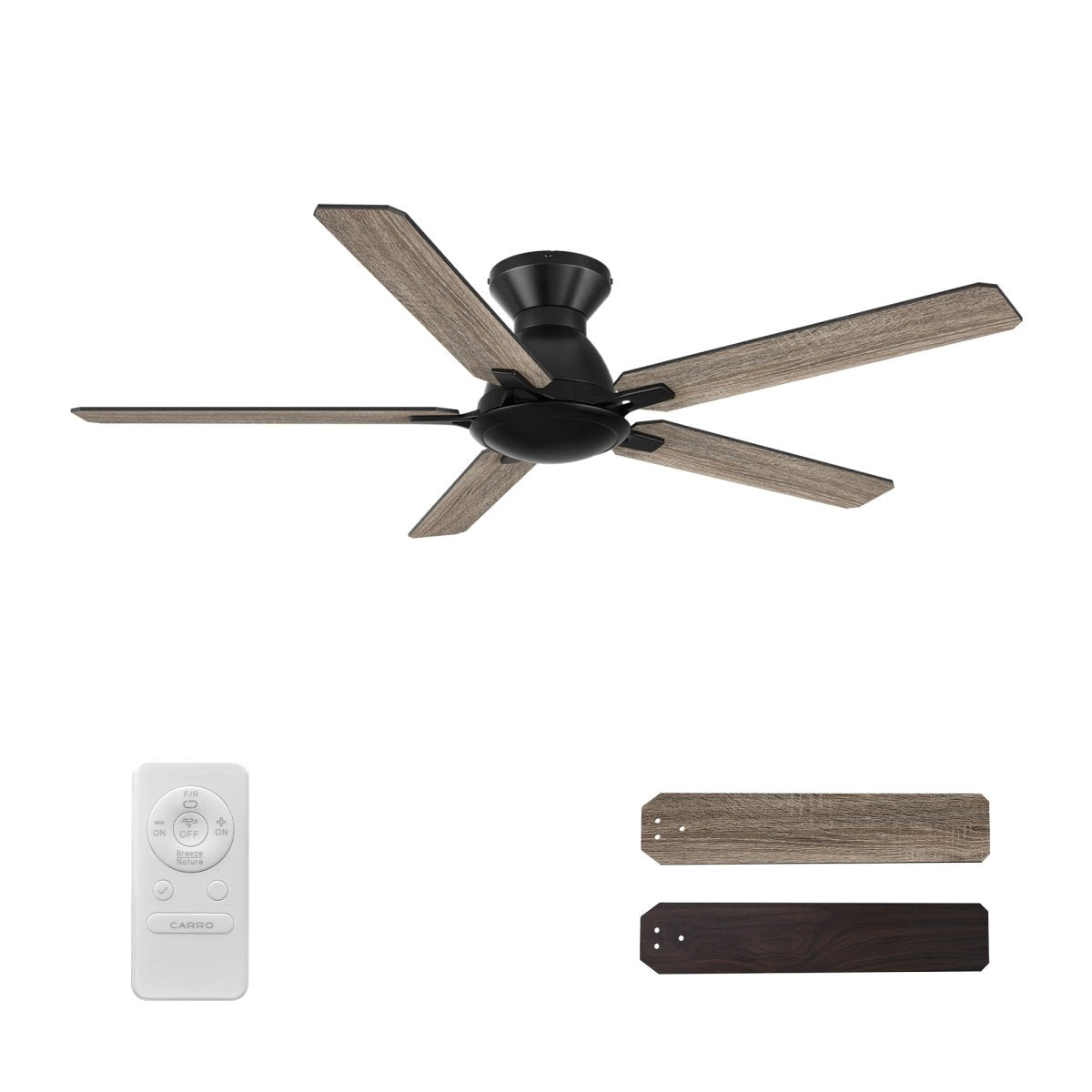 Kipton 52 inch 5 - Blade Ceiling Fan with Remote Control - Black/wooden/Walnut - LEDMyPlace