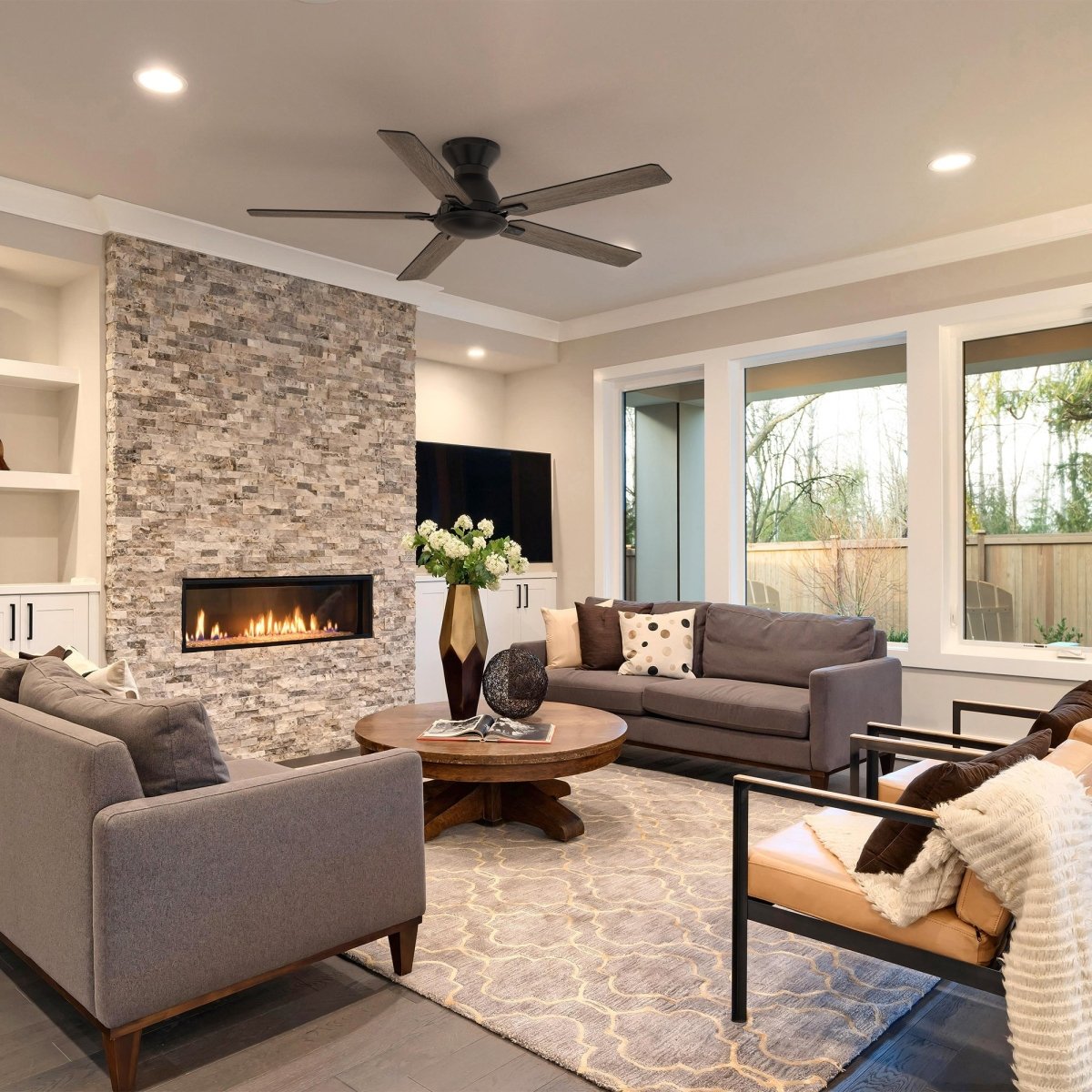 Kipton 52 inch 5 - Blade Ceiling Fan with Remote Control - Black/wooden/Walnut - LEDMyPlace