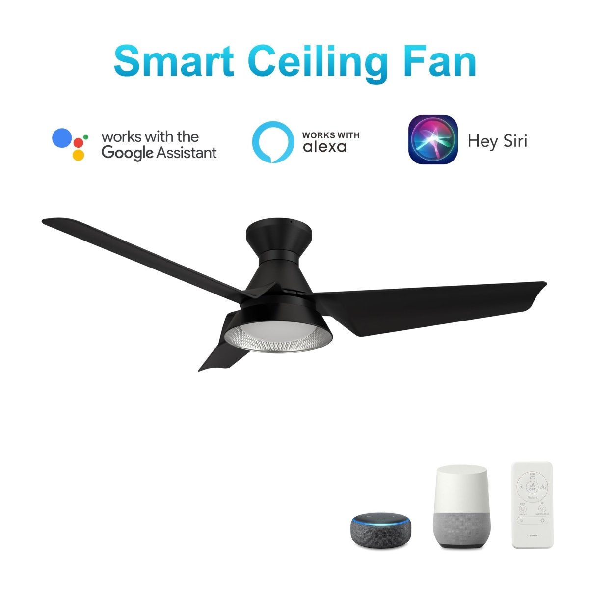 KREIS 52 inch Flush Mount 3 - Blade Smart Ceiling Fan with LED Light & Remote - LEDMyPlace