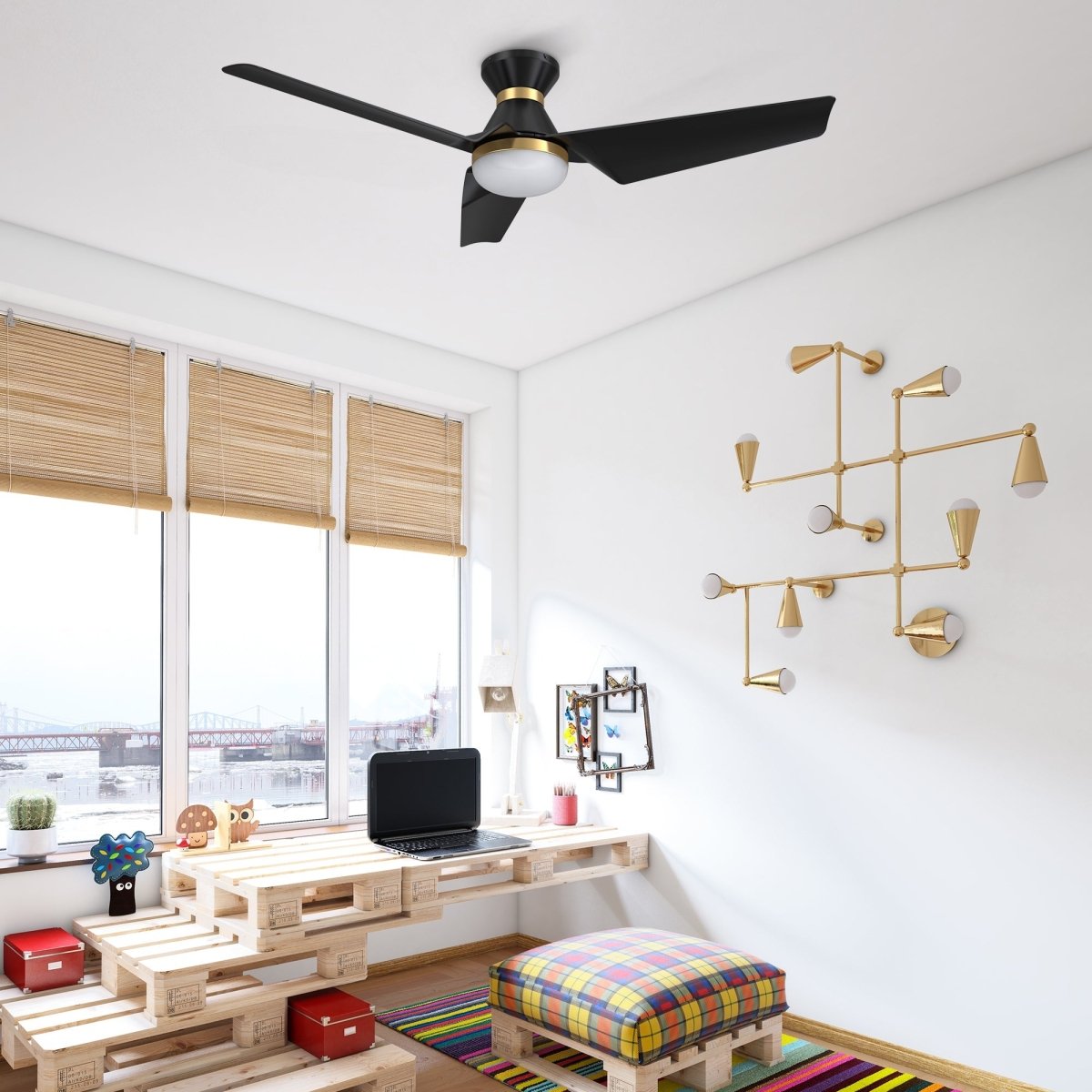 KREIS 52 inch Flush Mount 3 - Blade Smart Ceiling Fan with Remote & LED Light - LEDMyPlace