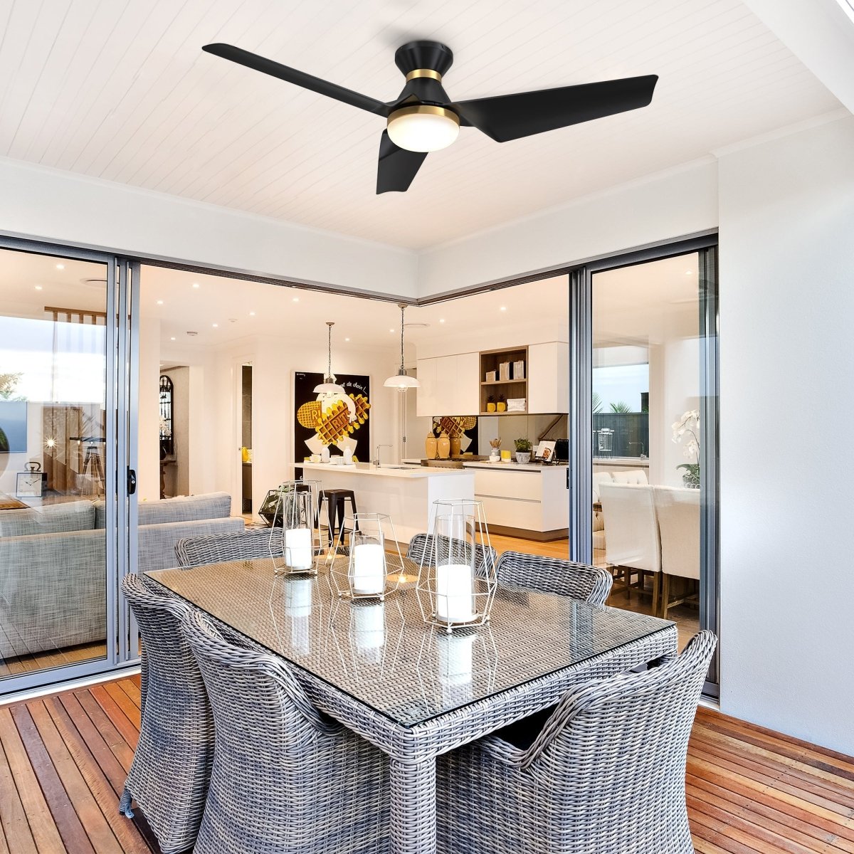 KREIS 52 inch Flush Mount 3 - Blade Smart Ceiling Fan with Remote & LED Light - LEDMyPlace