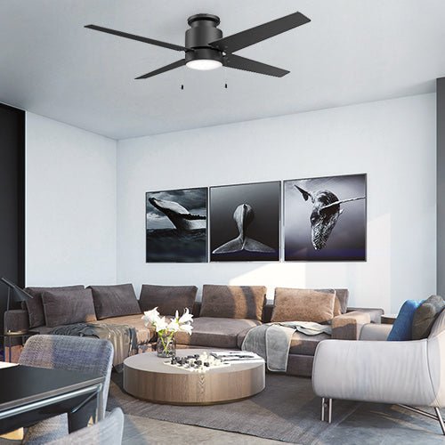 LAMONT 52 inch 4 - Blade Flush Mount Ceiling Fan with LED Light & Pull Chain - LEDMyPlace