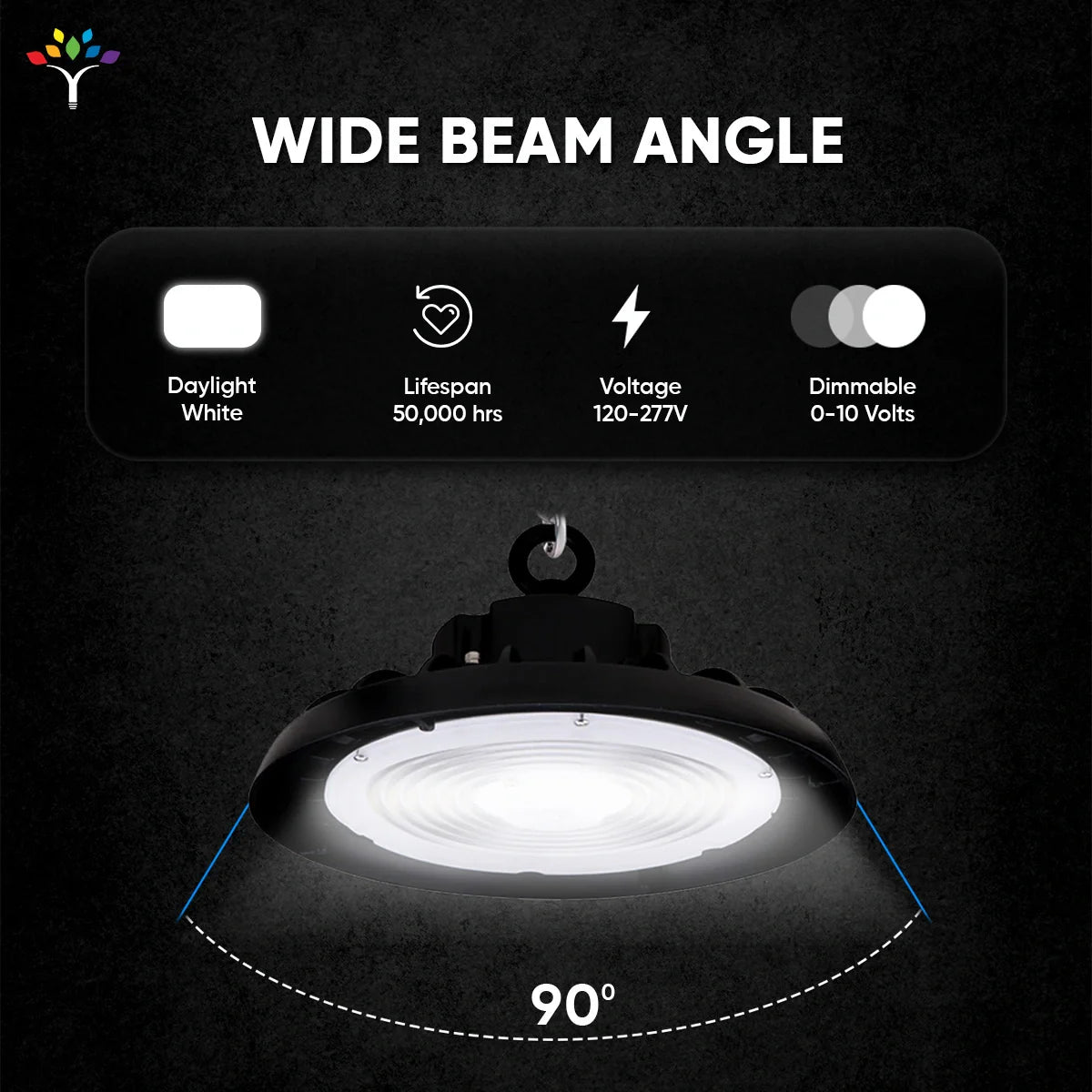 UFO LED High Bay Light 150W/120W/100W Wattage Adjustable, 5700K, 150LM/W-155LM/W, 120-277VAC, IP65, For Warehouse Factory Workshops Gymnasium & Supermarket Lighting