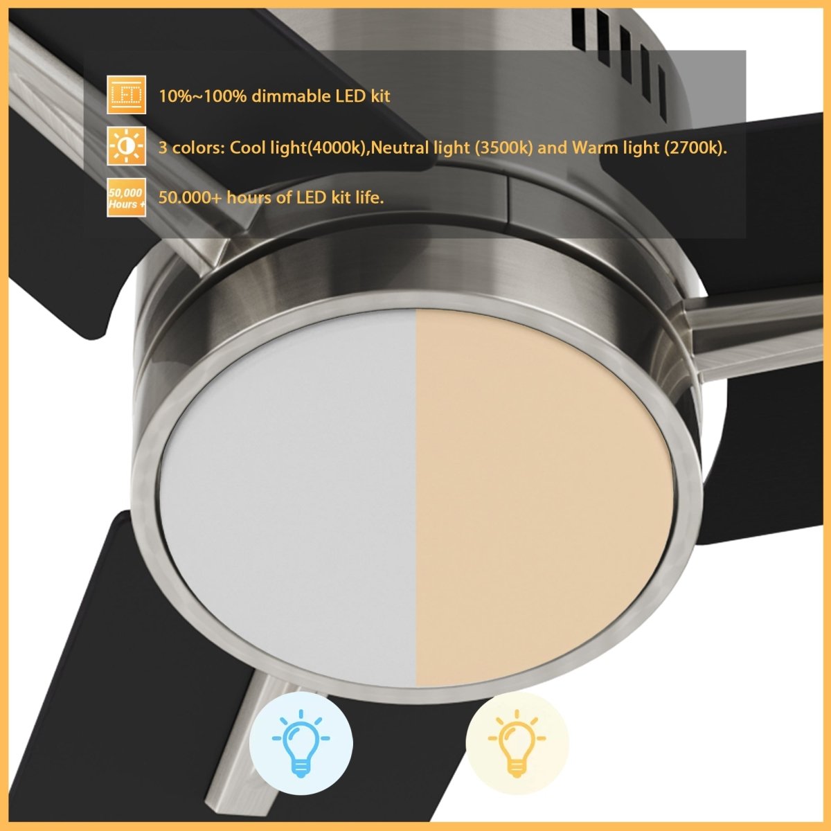 MONTGOMERY 52 inch 3 - Blade Smart Ceiling Fan with LED Light & Remote - LEDMyPlace