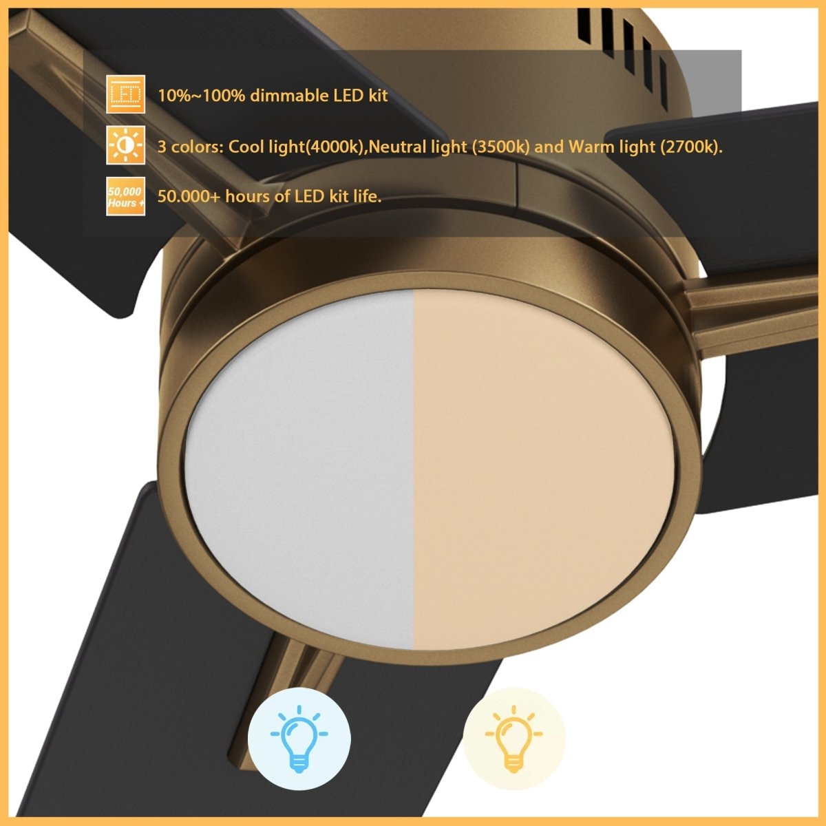 MONTGOMERY 52 inch 3 - Blade Smart Ceiling Fan with LED Light & Remote - LEDMyPlace