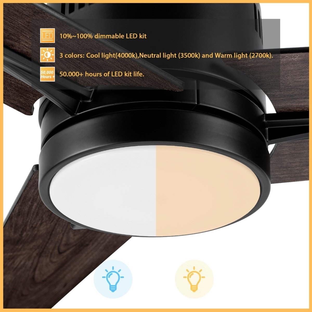 MONTGOMERY 52 inch 3 - Blade Smart Ceiling Fan with LED Light & Remote - LEDMyPlace