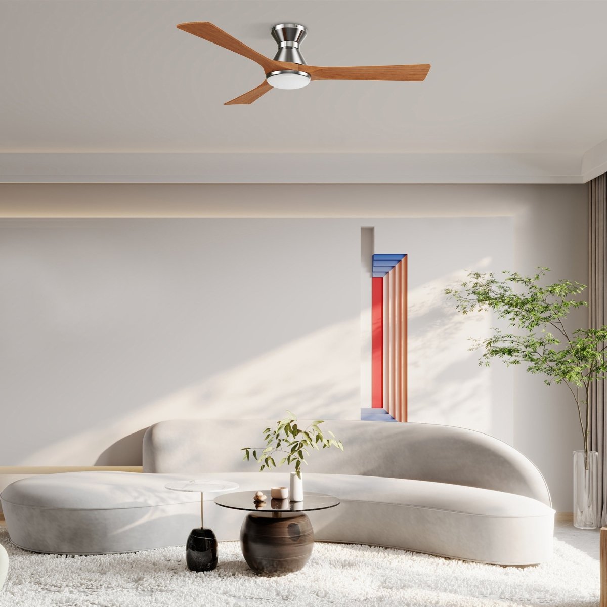 NICOLET 52 inch 3 - Blade Flush Mount Smart Ceiling Fan with LED Light & Remote - LEDMyPlace
